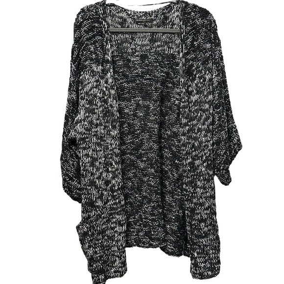 BCBGMAXAZRIA black variegated long sleeve cardigan pockets FLAW NO SIZE maybe 1X - Picture 1 of 8
